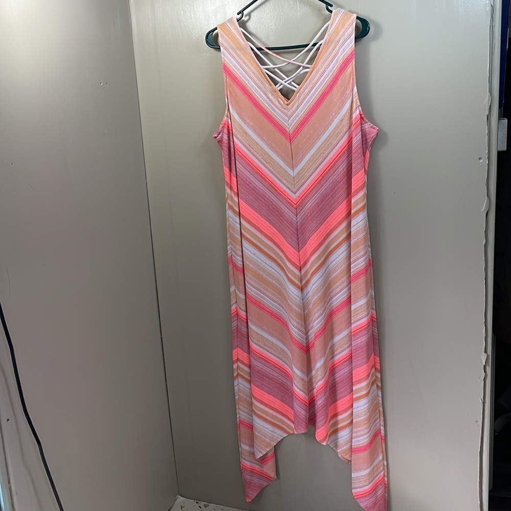Striped Maxi Dress Criss Cross Back Sleeveless Casual Summer - Picture 4 of 10
